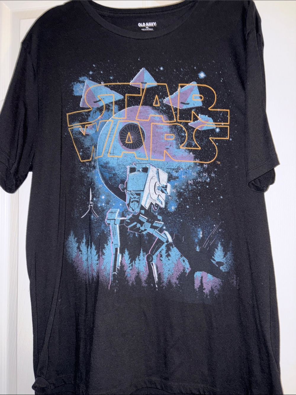 Old Navy Black Star Wars AT-AT Graphic Tee with Blue and Purple Accents
